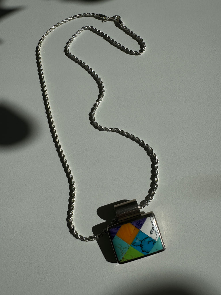 Vintage inlay stone + sterling silver necklace