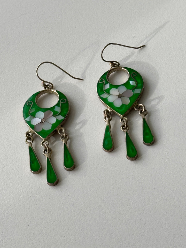 Green cloisonné earrings