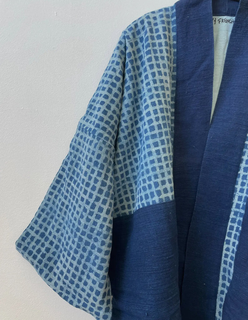 Happy French Gang check indigo coat