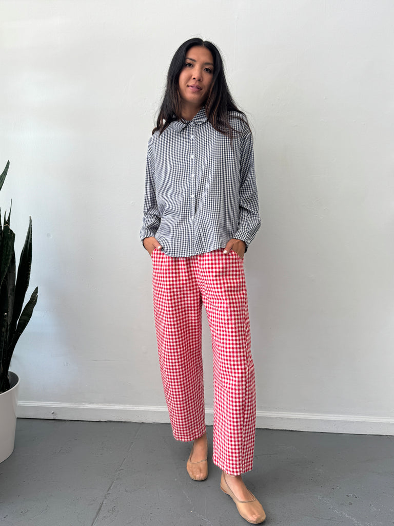 Gingham navy top