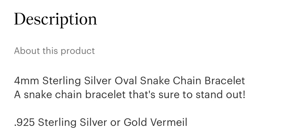 4 mm sterling silver oval snake chain bracelet