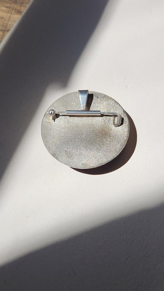Vintage modernist sterling silver and amber convertible brooch and pendant