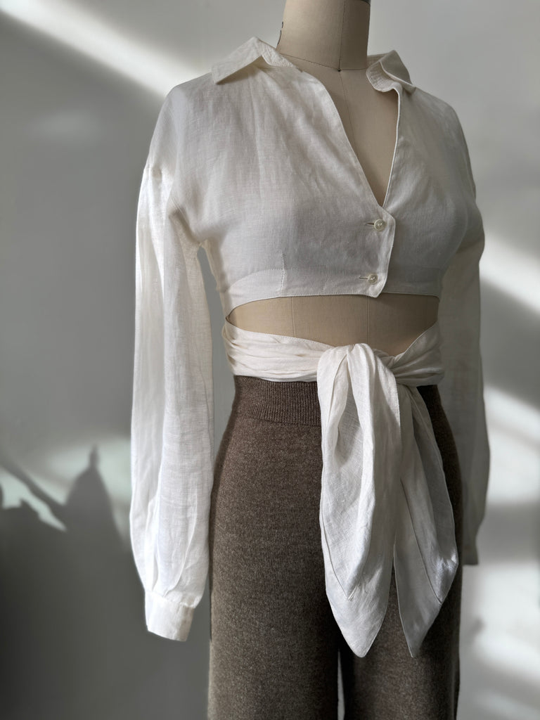 Designer Claude Montana linen wrap top