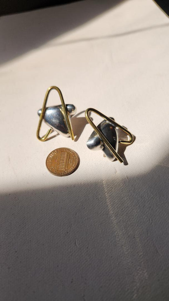 Vintage Sterling silver and brass abstract earrings