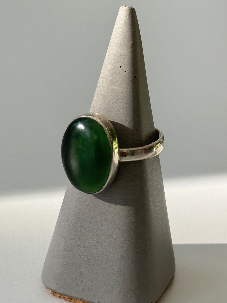 Green agate stone and sterling silver ring size 9