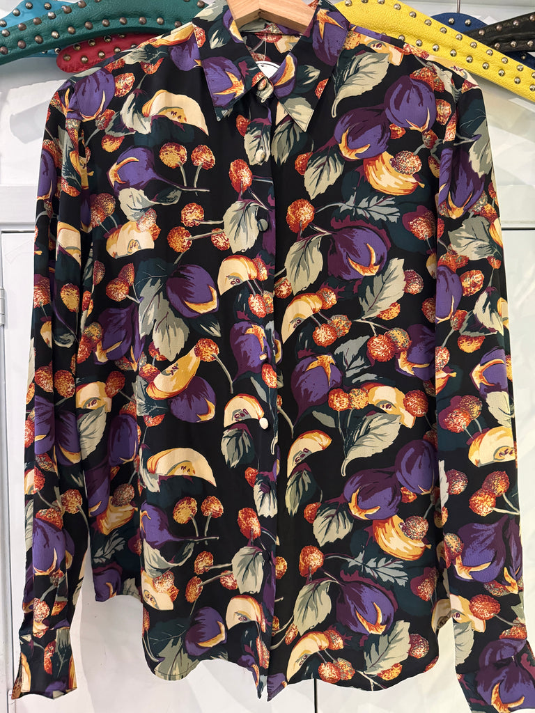 Vintage novelty print silk top